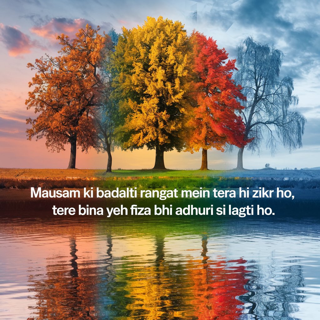 "इस तस्वीर में मौसम से जुड़ी खूबसूरत 2 लाइन शायरी दर्शाई गई है, जो दिल के जज़्बातों को बखूबी बयां करती है। बारिश की बूंदों, ठंडी हवाओं और सर्दी की रातों की शायरी के साथ इस फोटो में इश्क़ और तन्हाई का मेल है। रोमांटिक मौसम और दिल की बातें, दोनों को जोड़ती यह शायरी हर दिल को छूने वाली है। अगर आप भी 'mausam ki shayari', 'romantic mausam shayari', 'barish ki shayari', 'thandi hawa shayari' या '2 line love shayari' ढूंढ रहे हैं, तो यह फोटो आपके दिल को सुकून देगी। शायरी और मौसम का अनोखा संगम, जो हर मौसम में यादें ताज़ा कर देता है।" Mausam ki Shayari 2 Line Shayari Romantic Mausam Shayari Barish ki Shayari Thandi Hawa Shayari Sardi ki Raat Shayari Mausam aur Yaadein Shayari Pyar Bhari Shayari Hindi Shayari on Mausam